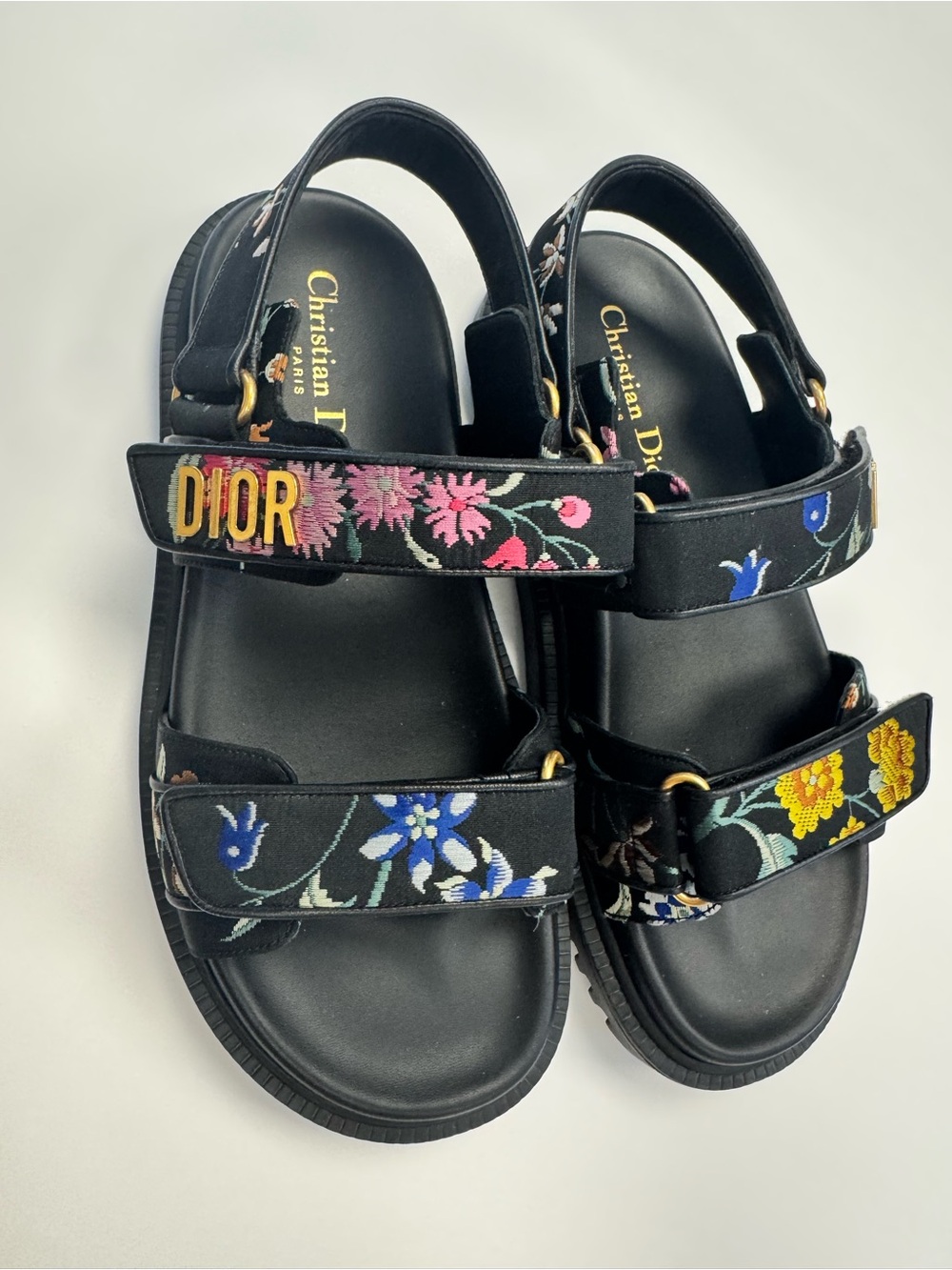 Christian Dior Dioract Black Floral Embroidered Sandals - Picture 7 of 8